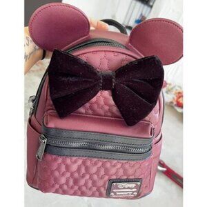 🆕Loungefly Womens Maroon Minnie Mouse Quilted Double Strap Shoulder Bag Purse